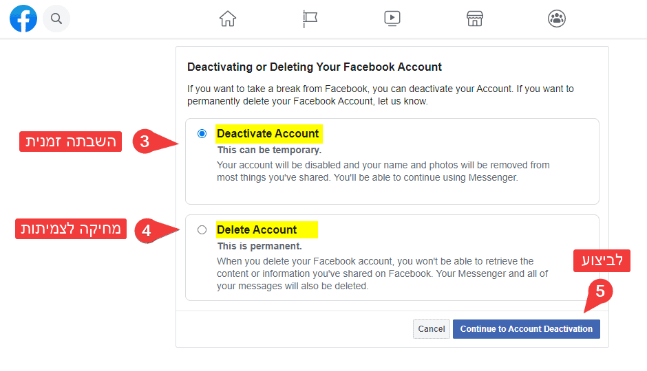 Delete facebook account guide step 2
